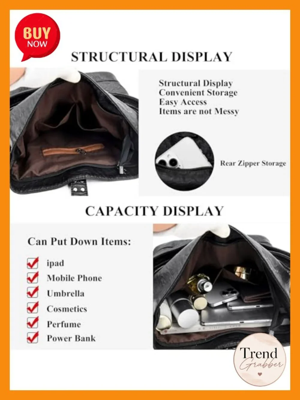 2-in-1 Convertible Backpack Purse, Faux Leather Rivet Tote Shoulder Bag for